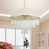 Traditional Crystal Chandelier Pendant Light - 4 Tiers, Multiple Sizes, Gold Ceiling Lamp - 8/12/16 Lights - This product is a beautiful Crystal 4 Tiers Chandelier Pendant Light. It is available in three sizes - 19.5", 23.5", and 31.5" wide. It has a traditio